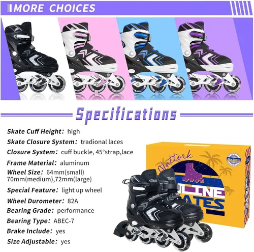 Miniatura 6 de Nattork Patines en línea ajustables para niñas y niños con ruedas completamente iluminadas, patines en línea para principiantes para niños y jóvenes
