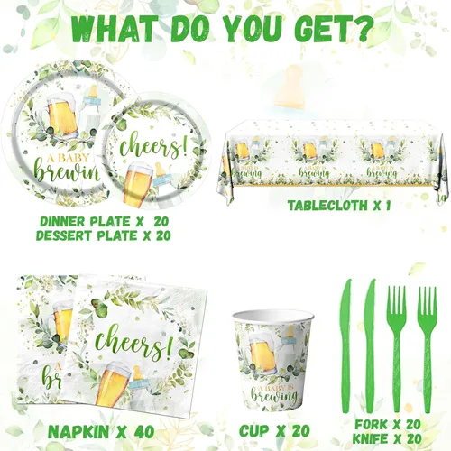 Miniatura 4 de Juego de vajilla de 142 piezas para decoración de baby shower, incluye platos de baby shower, servilletas, tazas, mantel para cumpleaños, fiesta