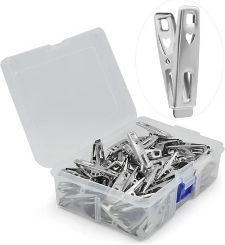 60 pinzas de acero inoxidable resistentes para ropa con caja de almacenamiento para ropa, calcetines, sellado, fotos