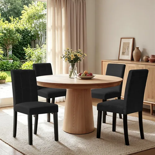 Miniatura 16 de CHUN YI Juego de 4 sillas de comedor tapizadas de piel sintética con ribete de cabeza de clavo y patas de madera, sillas laterales Parsons modernas