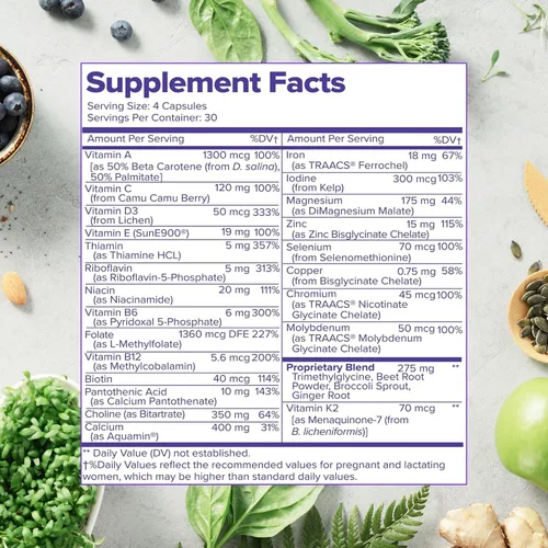 Miniatura 8 de Vitaminas prenatales de alimentos integrales (120 cápsulas), apoyo natural para la salud materna y fetal, multivitamínico prenatal para mujeres
