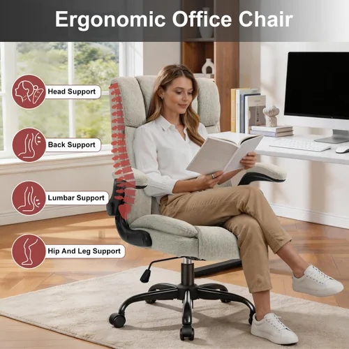 Miniatura 3 de Silla de oficina con respaldo alto, ergonómica, ejecutiva, silla de escritorio para computadora, cómoda tela, acolchada, sillas de escritorio