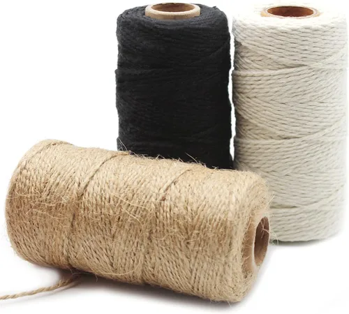 Miniatura 2 de Anvin Cordel de algodón – Cordeles de yute natural para embalaje y envoltura (negro, blanco) – 984 pies, 10 capas, 0.079 in de grosor – Ideal