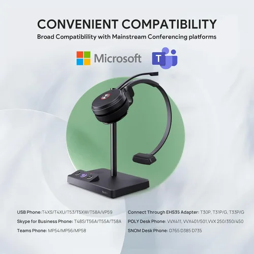Miniatura 4 de Yealink WH62 DECT Mono Teams Auriculares Inalámbricos, Auriculares de Trabajo con Rango de 525 pies con Micrófono de Cancelación de Ruido 2X