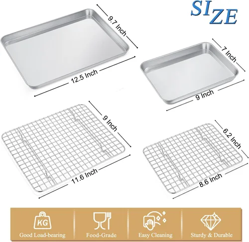 Miniatura 2 de P&P CHEF Molde para horno tostador de 12.5 + 9 pulgadas con juego de estante, bandeja de acero inoxidable para hornear y rejilla de enfriamiento