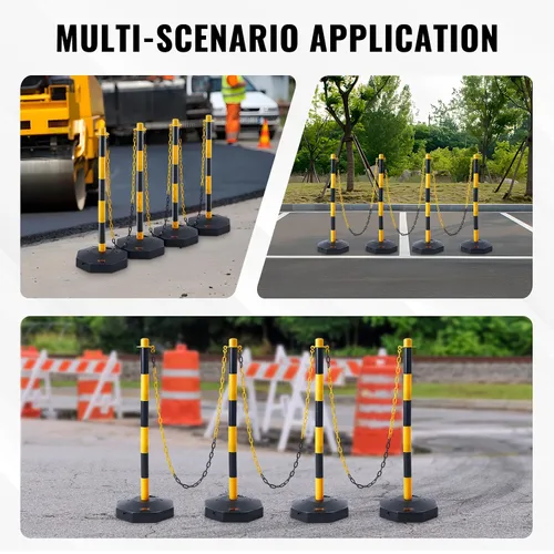 Miniatura 6 de VEVOR Conos de poste delineador de tráfico ajustable, paquete de 4, barrera delineadora de seguridad de tráfico con base rellenable de 8 pies