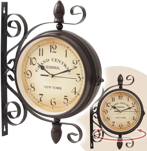 Japard Reloj de pared vintage, antiguo, único, industrial, de doble cara, decorativo, retro, estilo antiguo, montado en la pared, funciona con pilas