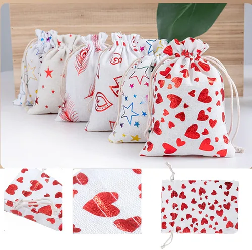Miniatura 3 de eyigylyo Bolsa de arpillera de corazón para el día de San Valentín con cordón, 12 bolsas de dulces de San Valentín, bolsas de joyería para el día