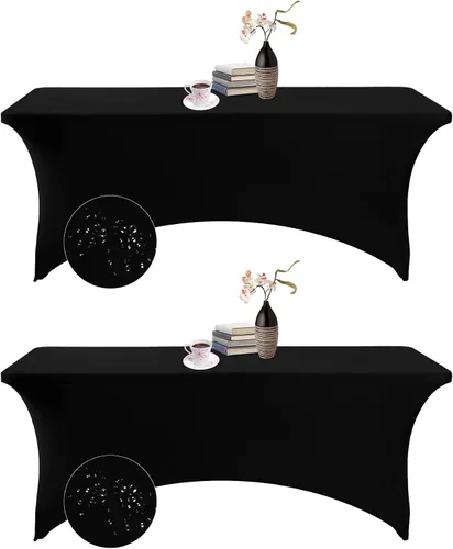 Paquete de 2 fundas de mesa de elastano impermeables para mesas rectangulares, 6 pies, negras, elásticas, resistentes a manchas, para todas las