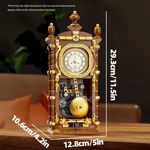 Miniatura 6 de HJPLPXH Juego de bloques de construcción de reloj de péndulo retro, un juguete con función de reloj real y péndulo mecánico vinculado, el mejor