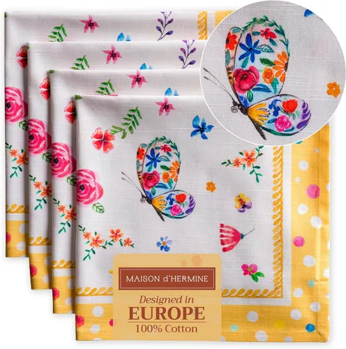Miniatura 28 de Maison d' Hermine Happy Florals - Juego de 4 servilletas 100% algodón suave y cómodo perfectas para cenas familiares, bodas, fiestas de cóctel, 063