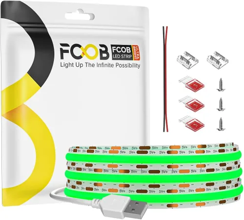 Miniatura 18 de Tira de luz LED USB de 6.56 pies, 5 voltios alimentada por USB, luces LED COB de 4000 K, blanco natural, 0.315 in, tiras flexibles de alta densidad