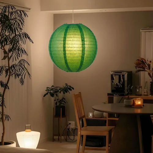 Miniatura 7 de Lámpara colgante enchufable, linterna de papel colgante de 15 pies, lámpara de papel verde de 12 pulgadas, lámpara colgante con interruptor