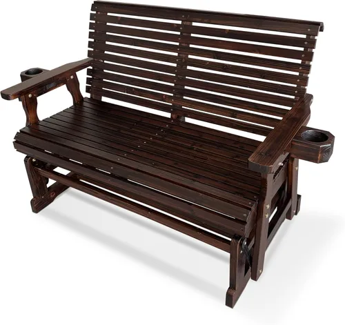 Miniatura 11 de Fortune Candy Planeador de Patio con Portavasos, Respaldo Alto Reclinable y Asiento Contorneado Profundo, Capacidad 800 Libras (Marrón, 2 Plazas)