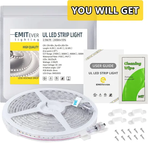 Miniatura 7 de EMITEVER Tira de luces LED para exteriores, impermeable, IP67, 24 V CC, luz de cinta LED, blanco neutro 4000 K, UL 2.9 W/ft, 240 lúmenes/pies, 16.4