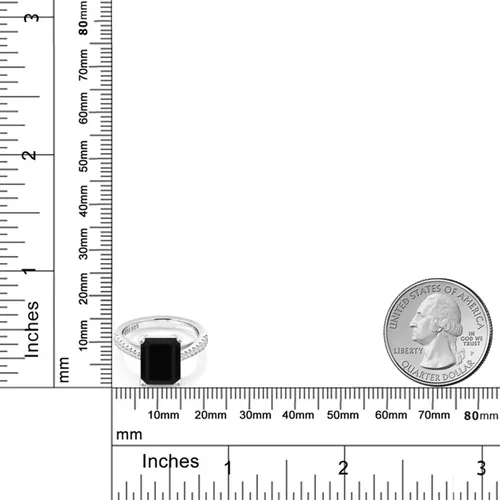 Miniatura 5 de Gem Stone King Anillo de compromiso de plata de ley 925 con ónix negro y zafiro blanco para mujer piedra natal de 339 quilates corte esmeralda