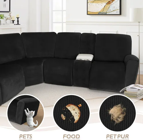 Miniatura 216 de Arfntevss Fundas de sofá seccional reclinable de terciopelo, Funda de sofá seccional de esquina para sofá reclinable, Funda elástica suave