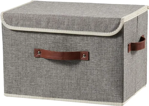 Miniatura 9 de Cajas de almacenamiento con tapa, contenedores de almacenamiento de tela de lino y algodón, contenedores organizadores, cestas decorativas plegables