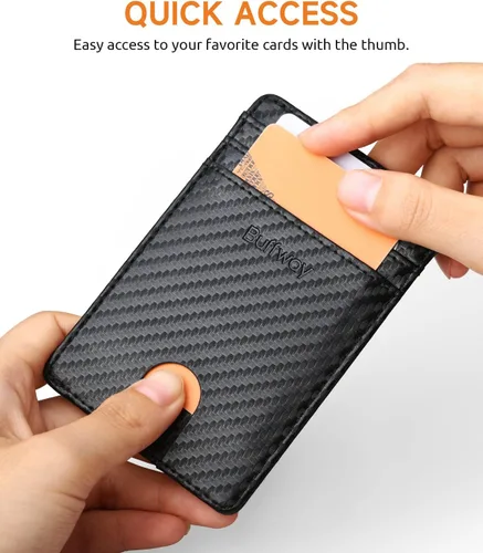 Miniatura 10 de Buffway Billetera delgada para hombre, minimalista con bolsillo frontal delgado, tarjetero de cuero con bloqueo RFID para viajes de trabajo