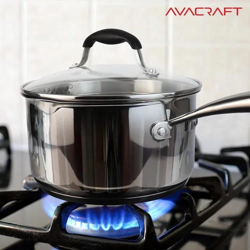 Miniatura 7 de AVACRAFT Cacerola de acero inoxidable con tapa coladora de vidrio, dos picos laterales para verter fácilmente con mango ergonómico, olla multiusos