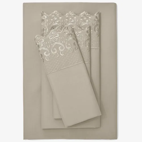 Miniatura 4 de BrylaneHome Juego de sábanas bordadas para hotel, tamaño individual, gris