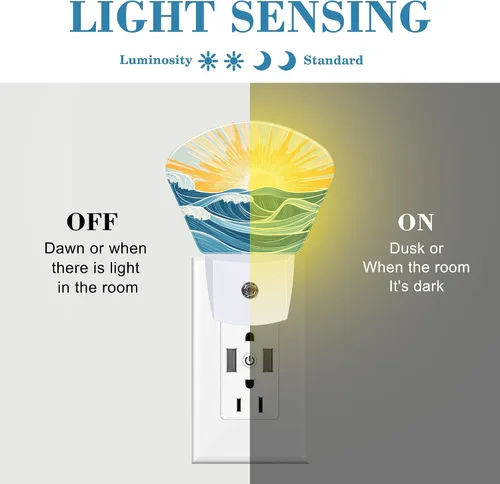 Miniatura 2 de Luz nocturna de amanecer sobre el mar, ondas y luz nocturna de sol enchufable a la pared con sensor de atardecer a amanecer para niños, niñas