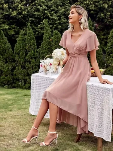 Miniatura 4 de UZN Vestidos de dama de honor para mujer, cuello en V, manga corta, vestido formal de fiesta