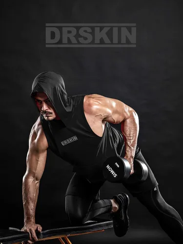 Miniatura 3 de DRSKIN 2 or 1 Pack Men's Hooded Tank Tops Bodybuilding Muscle Cut Off T Shirt Sleeveless Gym Training Hoodies Workout Dry
