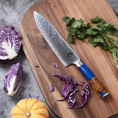 Miniatura 5 de SAMCOOK Cuchillo de chef de damasco - Cuchillo Gyuto profesional de 8 pulgadas y afilado - Cuchillo de cocina japonés de acero inoxidable VG-10