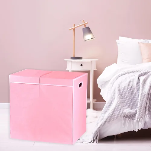 Miniatura 4 de Simple Houseware - Cesta doble para la ropa sucia, con tapa y bolsas extraíbles, Rosa