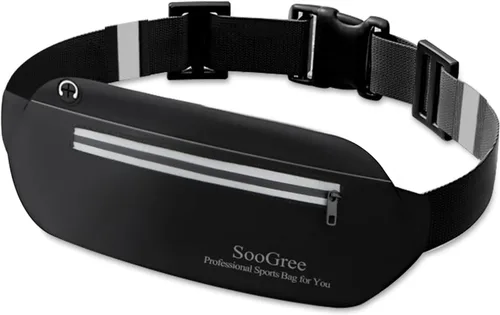 SooGree Riñonera para correr para hombres y mujeres, ligera, impermeable, bolsa para correr, bolsa de almacenamiento reflectante nocturna para Negro