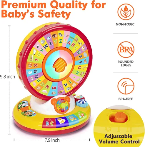 Miniatura 4 de Juguete de aprendizaje para niños y niñas de 1, 2, 3 años, girar y cantar, juguetes musicales del alfabeto con luz y sonidos de animales, juegos Rojo