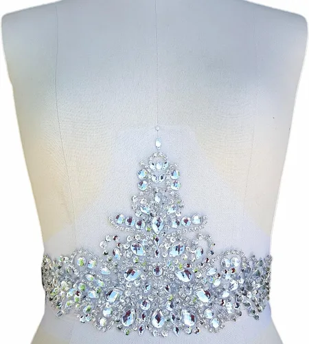 Miniatura 9 de Exquisitos parches de cristal brillantes hechos a mano de color AB para coser con piedras y lentejuelas para vestidos de novia, accesorios manuales