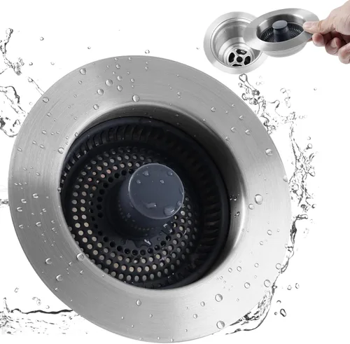 Colador universal de acero inoxidable 3 en 1 para fregadero de cocina, tapón emergente para fregadero, cesta coladora para fregadero de cocina para