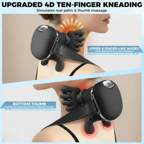 Miniatura 3 de Masajeador de hombros y cuello con calor, masajeador de cuello con calefacción 4D biónico con dedos simula un verdadero masaje de palma para mayor