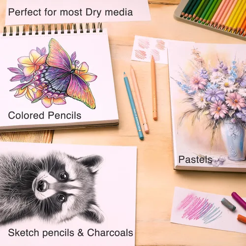 Miniatura 2 de ARTISTIC EYE Juego de cuadernos de bocetos prémium de 9 x 12, 100 hojas, encuadernado en espiral, 68 libras (3.53 oz/m²), papel de dibujo sin
