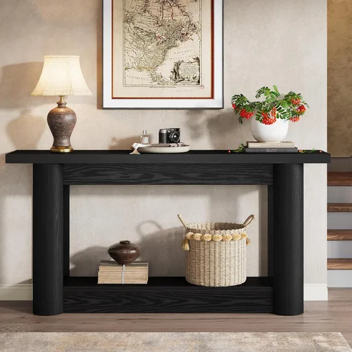 Miniatura 3 de Tribesigns Mesa consola de granja de 63 pulgadas, mesa de sofá larga estrecha detrás del sofá, muebles de entrada de almacenamiento de 2 niveles