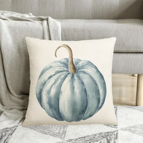 Miniatura 4 de AWJTNCQ Juego de 2 fundas de almohada de calabaza de otoño de 16 x 16 pulgadas, para exteriores, color verde azulado, azul, acuarela, fundas