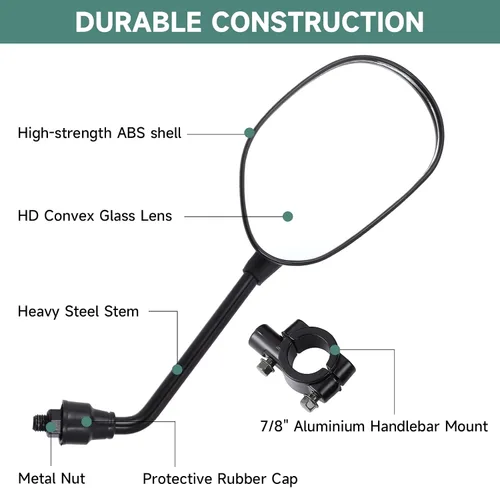 Miniatura 3 de Espejos universales para motocicleta, espejos ATV negros de 0.394 pulgadas para manillar con montaje de 7/8 pulgadas, compatible con Honda Yamaha