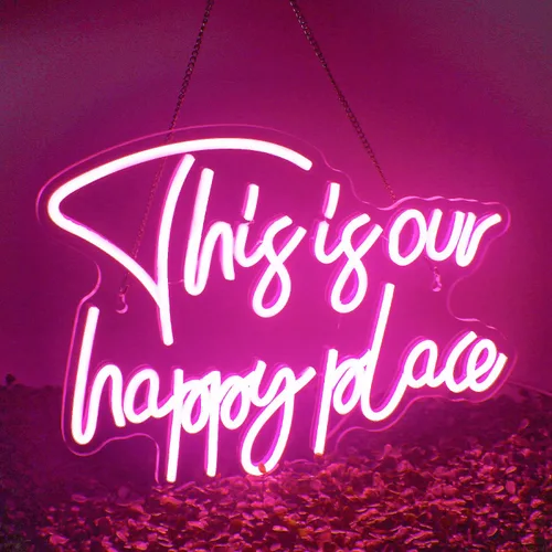Miniatura 9 de NOSUN Letrero de neón con texto en inglés «This is Our Happy Place» para decoración de pared, letras coloridas y alegres, luces LED de neón con USB