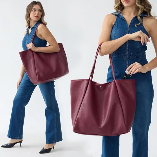Miniatura 33 de HOXIS Bolso de mano de cuero PU de gran tamaño para mujer, bolso de fin de semana, bolso de viaje