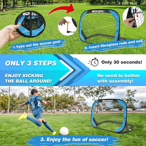 Miniatura 3 de BOHEN Porterías de fútbol desplegables para niños, red de fútbol portátil plegable para exteriores, interiores, patio trasero y playa