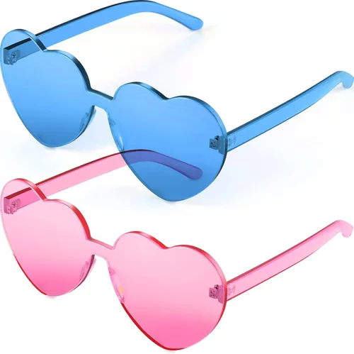 Maxdot Gafas de sol sin montura con forma de corazón, transparentes, color caramelo, sin marco, 2 unidades