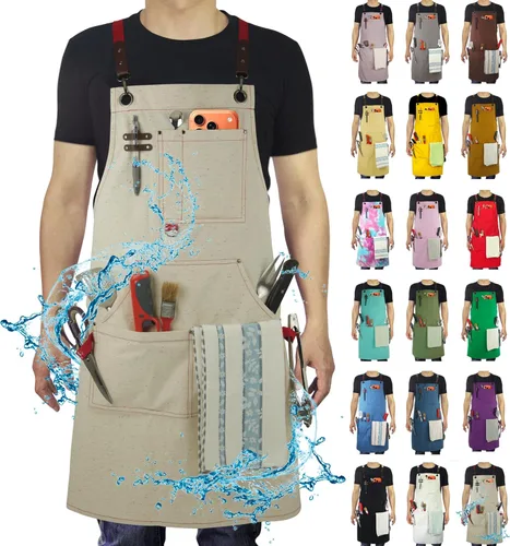 Delantales de trabajo con múltiples bolsillos, lona impermeable para cocinar, pintar, manualidades, jardinería, tallas de M a XXL, manchas de