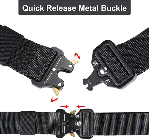 Miniatura 2 de VANGULL Cinturón táctico cinturón de trabajo de nylon de la web de las correas de 1,5 pulgadas con la hebilla resistente, Negro
