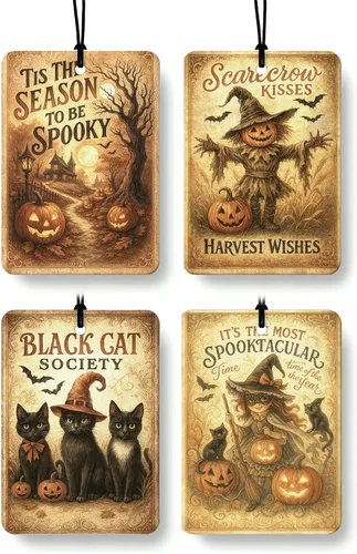 Miniatura 11 de Ambientador de coche para amantes de los libros de fantasmas de Halloween, 4 piezas, retro Spook Ghost Reading Books Ambientador colgante