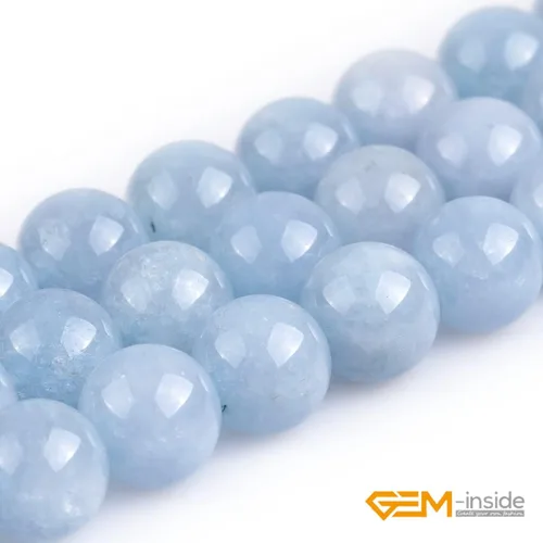Miniatura 3 de GEM-Inside - Cuentas sueltas redondas de jade de color aguamarina azul de 12mm, piedra de jade natural, superficie lisa para hacer joyería, 38,1 cm