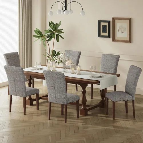 Miniatura 19 de COLAMY Juego de 2 sillas de comedor tapizadas Parsons, sillas de tela para comedor y cocina con detalle de cabeza de clavo y patas de madera