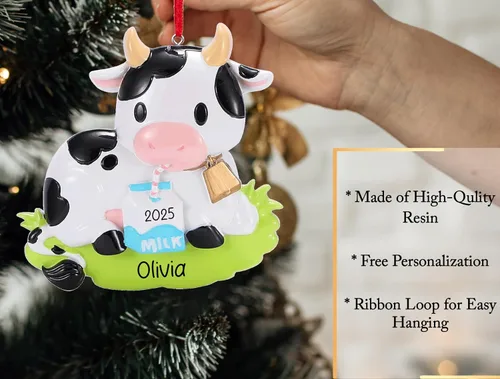 Miniatura 3 de Adorno de Navidad personalizado de vaca 2026 Animal de granja con decoración de árbol de Navidad de leche Regalo de recuerdo único personalizado