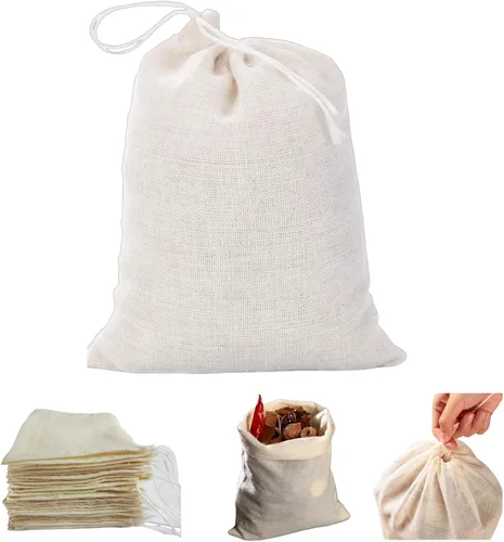 Paquete de 50 bolsas de muselina de algodón con cordón, bolsas de té reutilizables, bolsas de especias/bolsas de filtro para té de hojas sueltas,